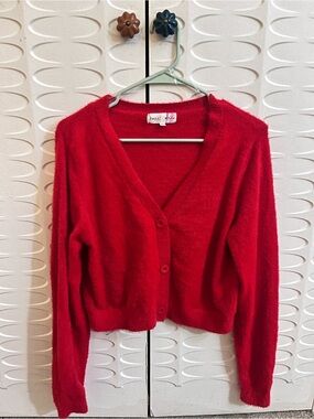 Hazel Moon Bright Red Soft Button Front Cardigan Sweater XL